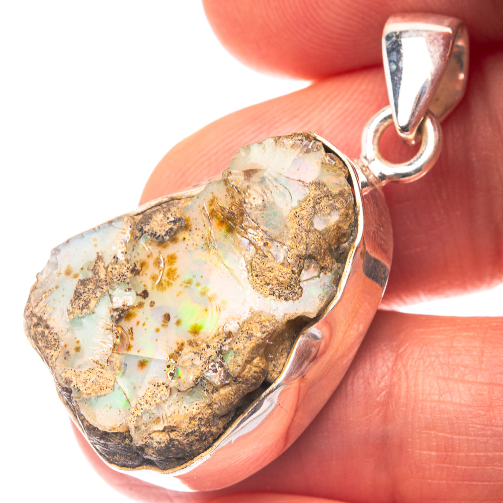 Raw Ethiopian Opal 925 Sterling Silver Pendant 1 3/8" (925 Sterling Silver) PD38644