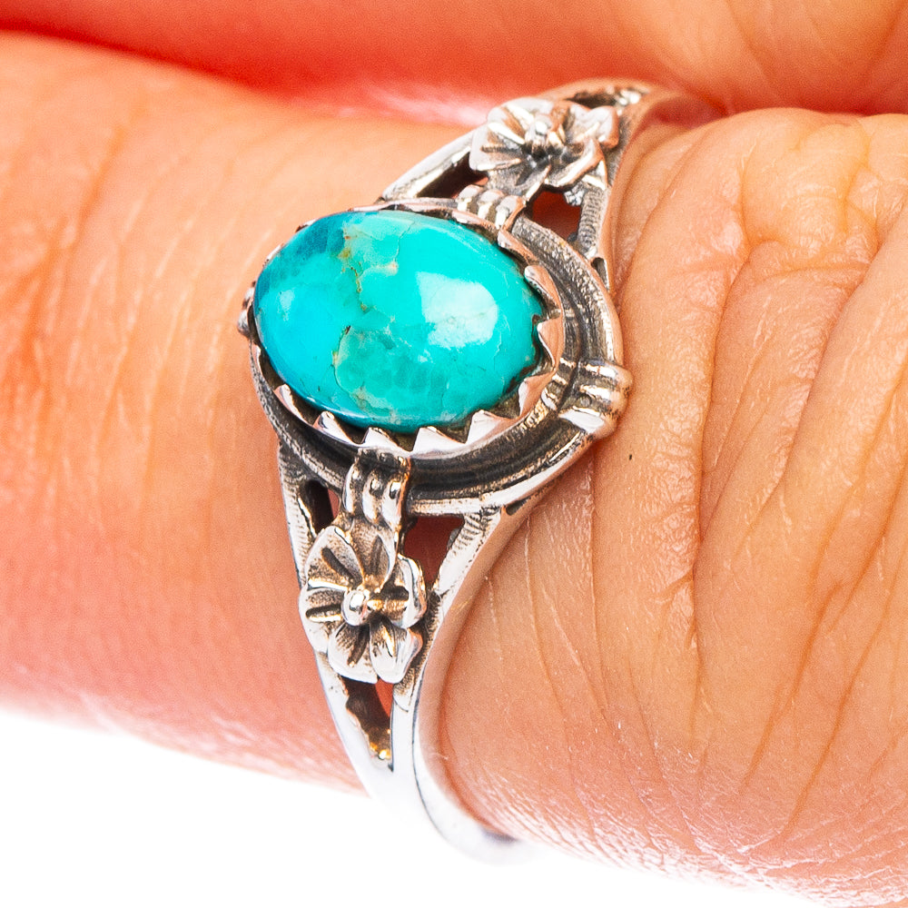 Value Arizona Turquoise Flower Ring Size 5.75 (925 Sterling Silver) R7256
