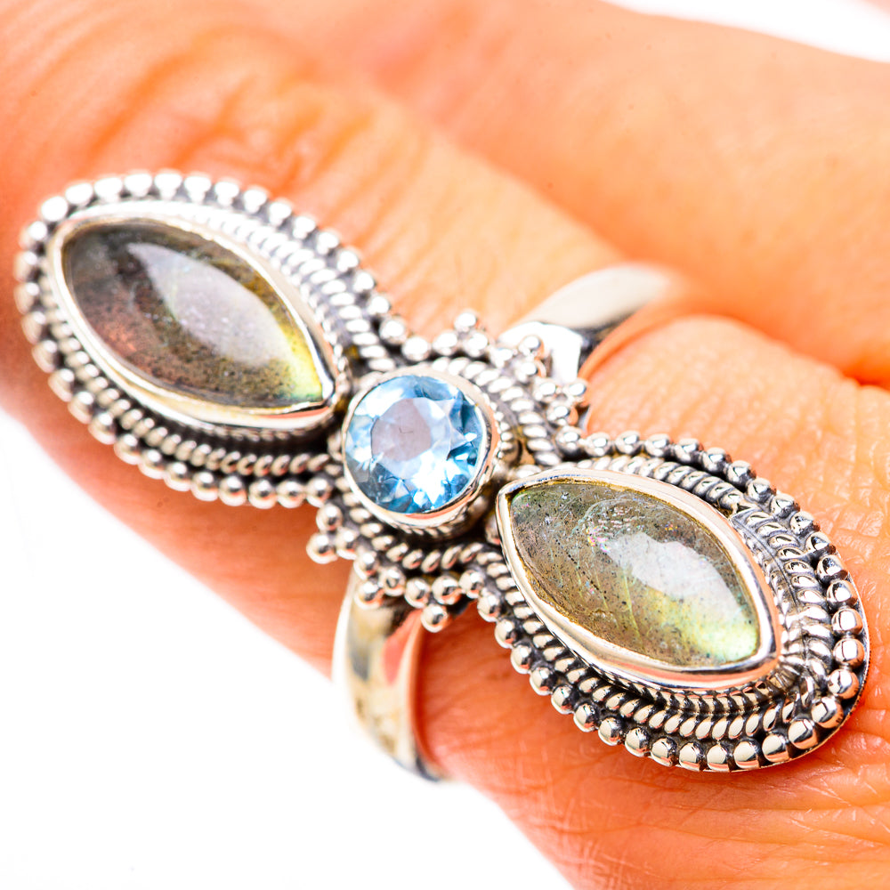 Large Labradorite, Blue Topaz Ring Size 9 (925 Sterling Silver) RING137993