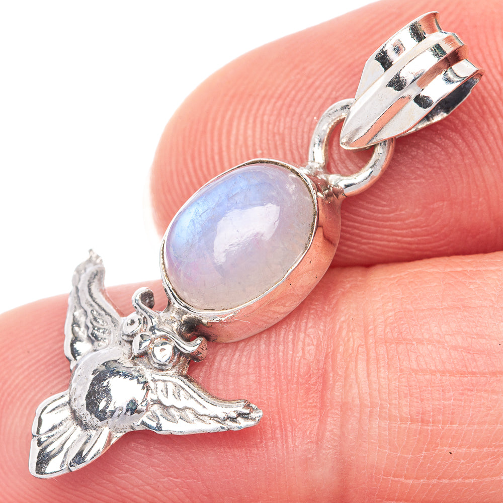 Rainbow Moonstone Dainty Pendant 1 1/4" (925 Sterling Silver) P39927