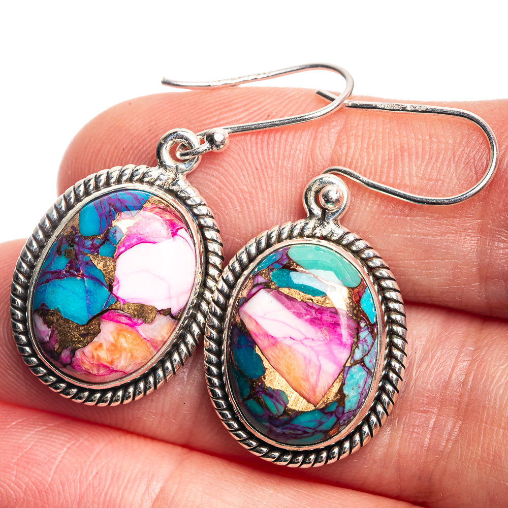 Kingman Pink Dahlia Turquoise Earrings 1 1/2" (925 Sterling Silver) E432471