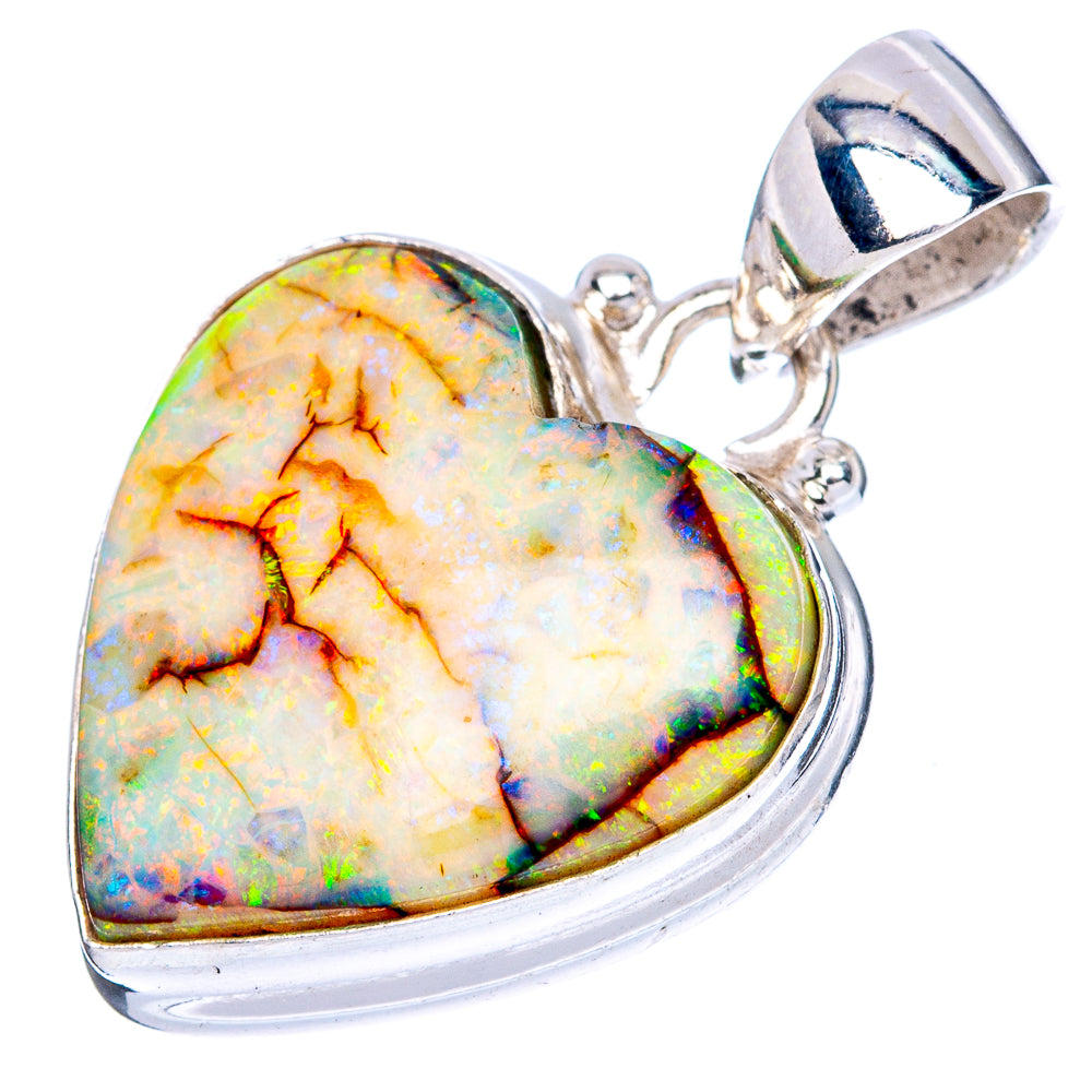 Rare Sterling Opal Heart Pendant 1 1/8" (925 Sterling Silver) P41726