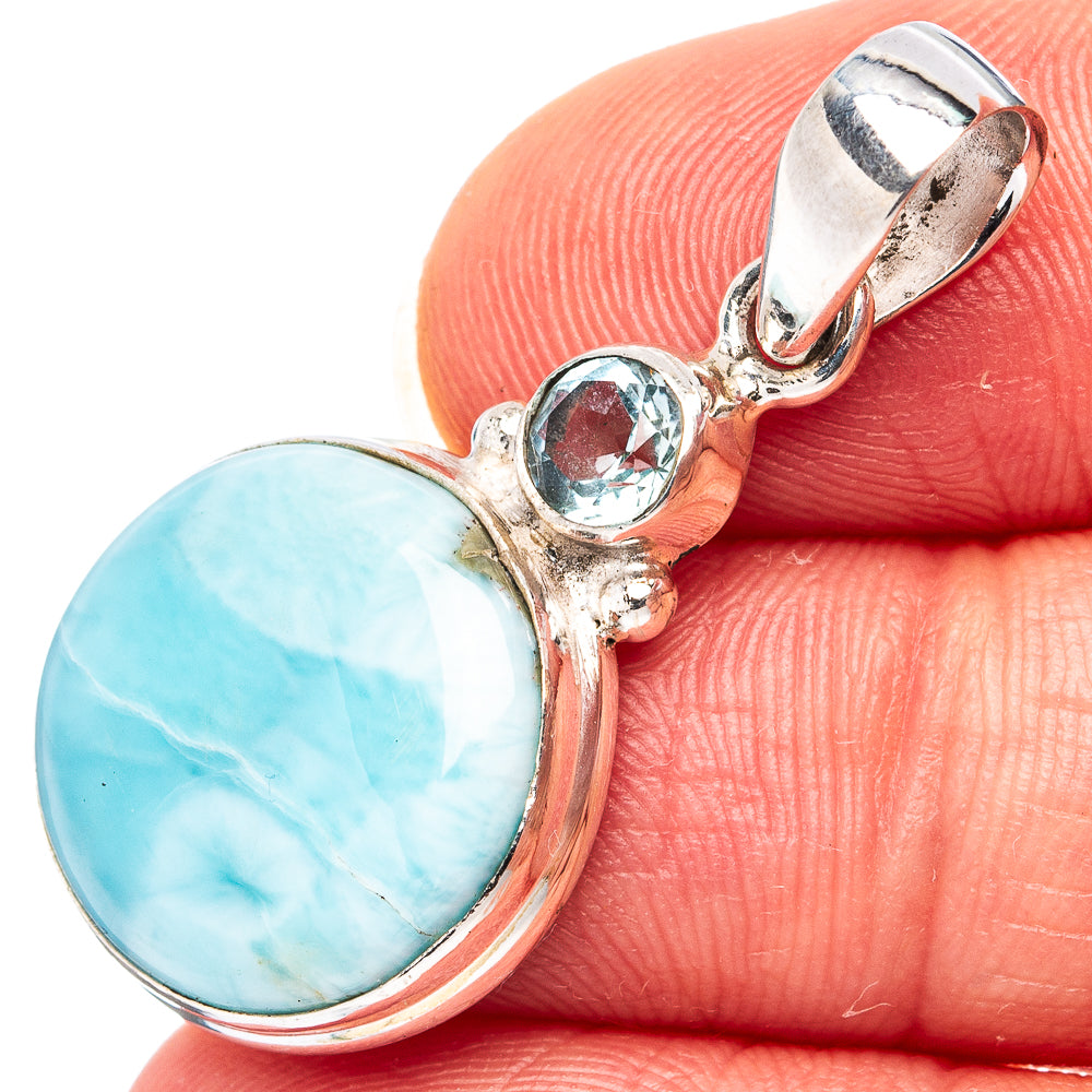 Rare Larimar, Blue Topaz Pendant 1 3/8" (.925 Sterling Silver)