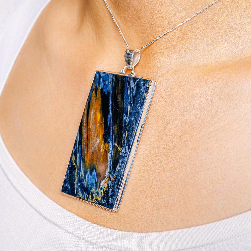 Gigantic Pietersite Pendant 3 3/4" (.925 Sterling Silver)
