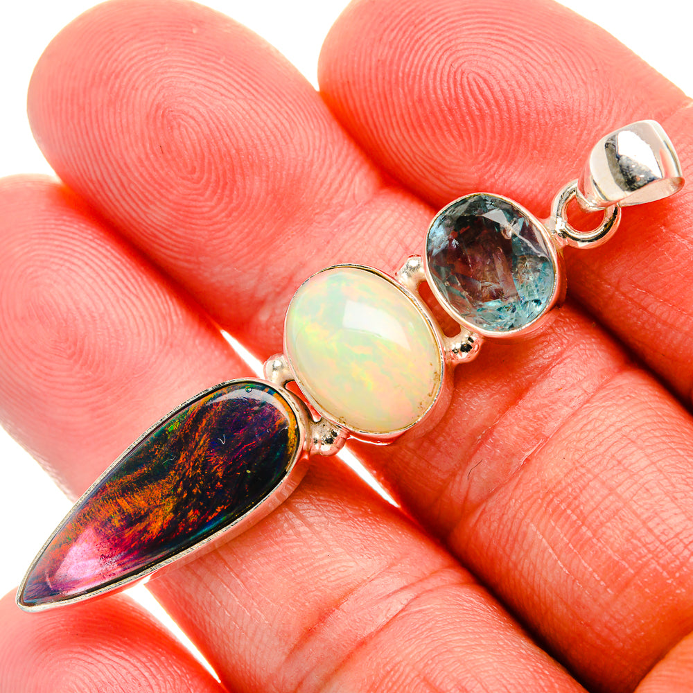 Aura Opal, Ethiopian Opal, Blue Topaz Pendant 2 1/4" (925 Sterling Silver) PD38003