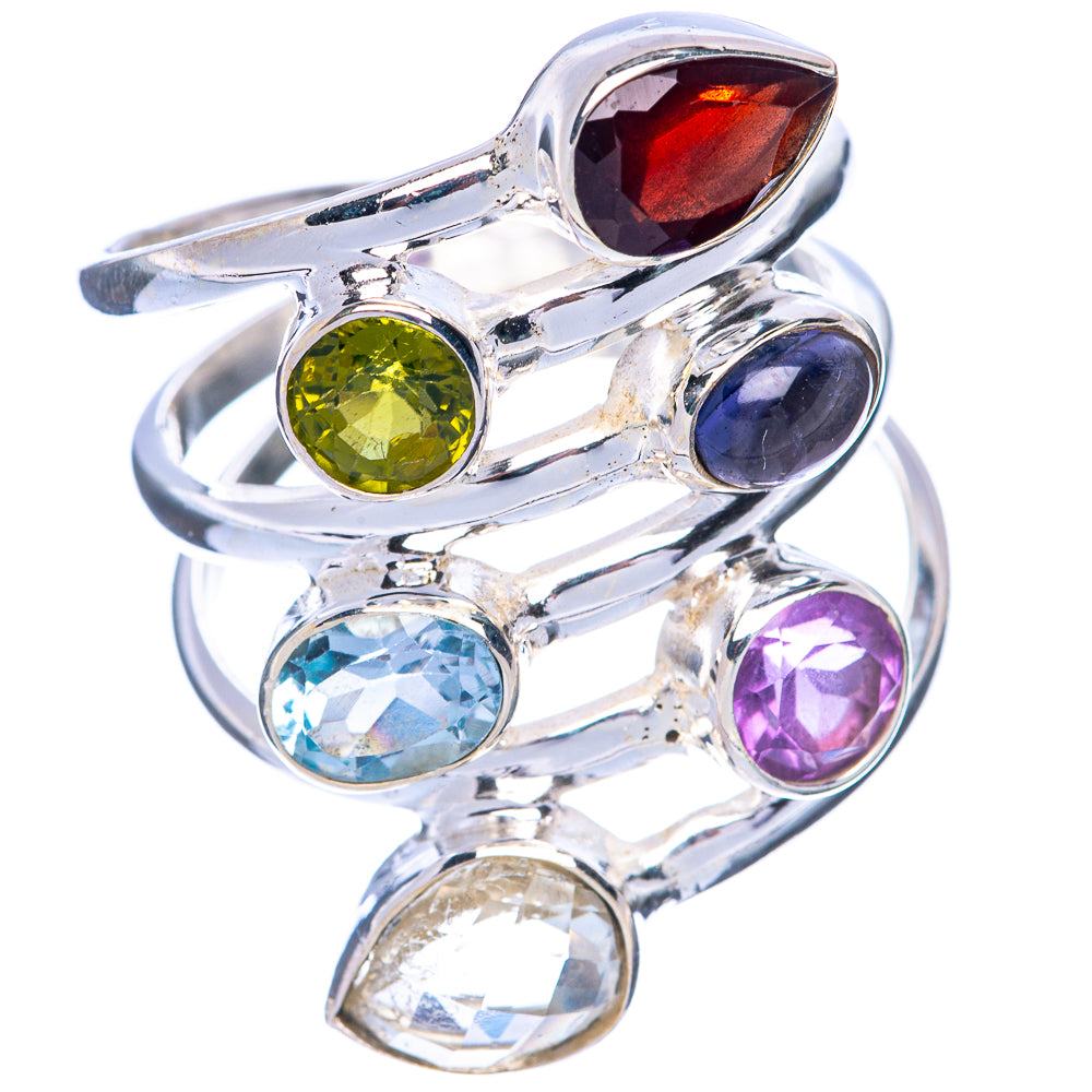 Large Garnet, Peridot, Tanzanite, Blue Topaz, Amethyst, White Quartz Ring Size 8.75 (925 Sterling Silver) R144816