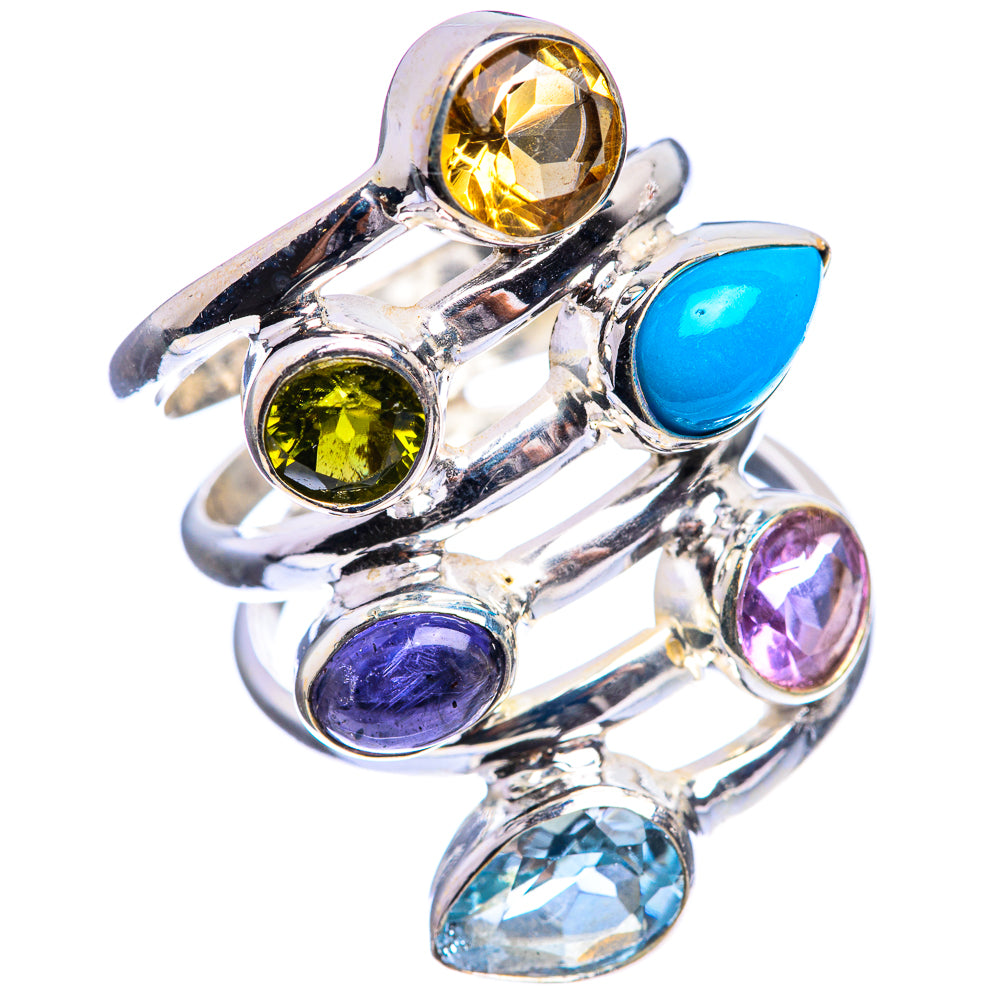 Large Citrine, Peridot, Sleeping Beauty Turquoise, Tanzanite, Amethyst, Blue Topaz Ring Size 5.75 (925 Sterling Silver) R143001