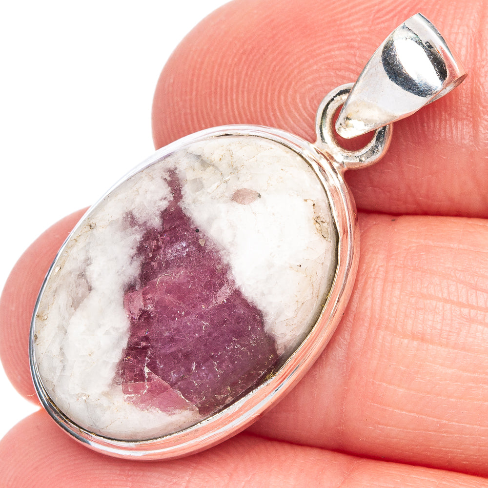 Pink Tourmaline In Quartz, Garnet Pendant 1 3/8" (925 Sterling Silver) P40195