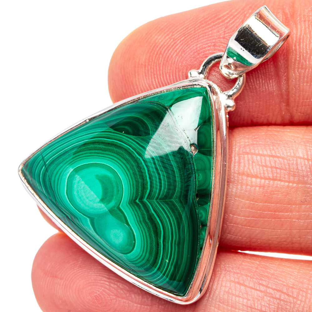 Malachite Pendant 1 1/2" (.925 Sterling Silver)