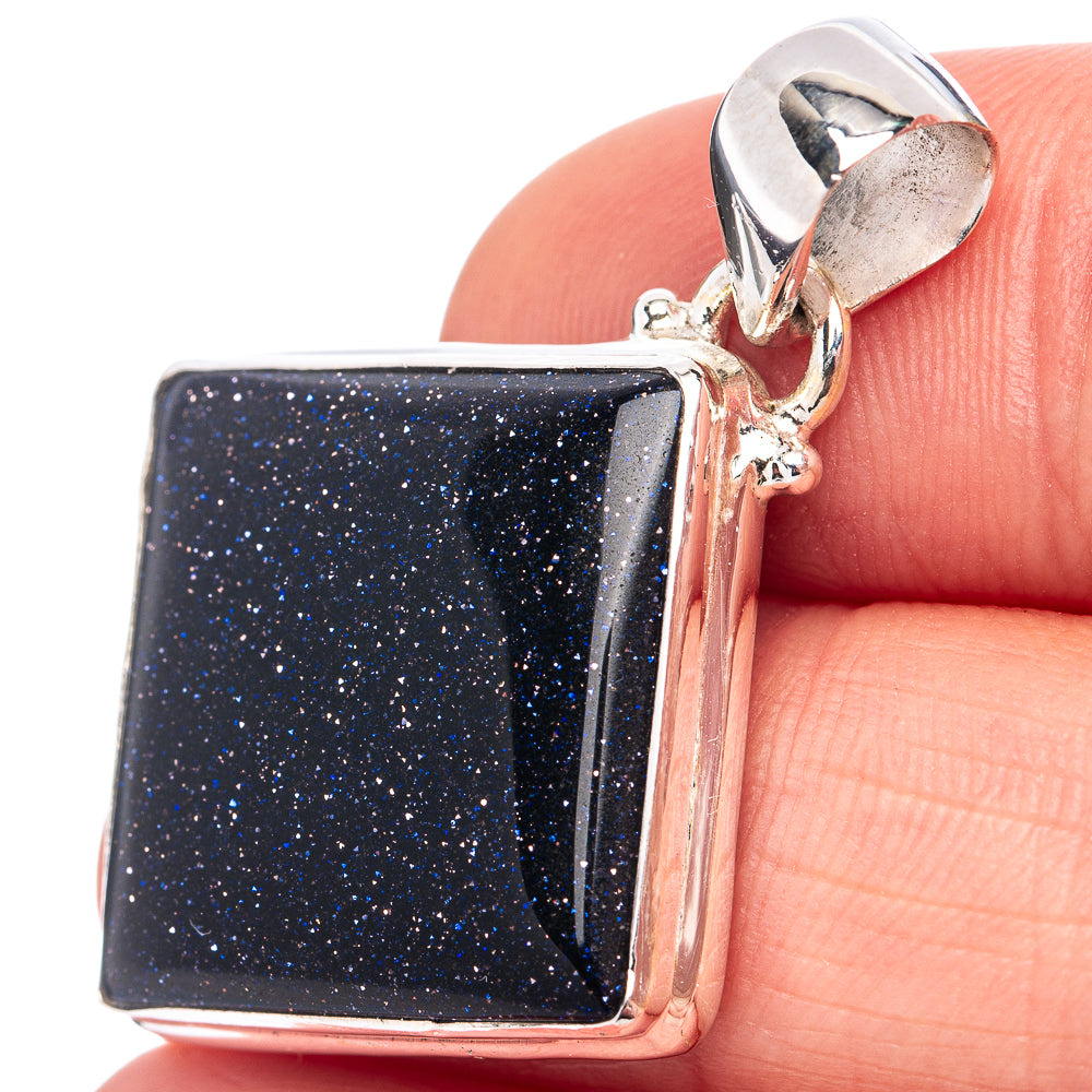 Blue Goldstone Pendant 1 3/8" (.925 Sterling Silver)