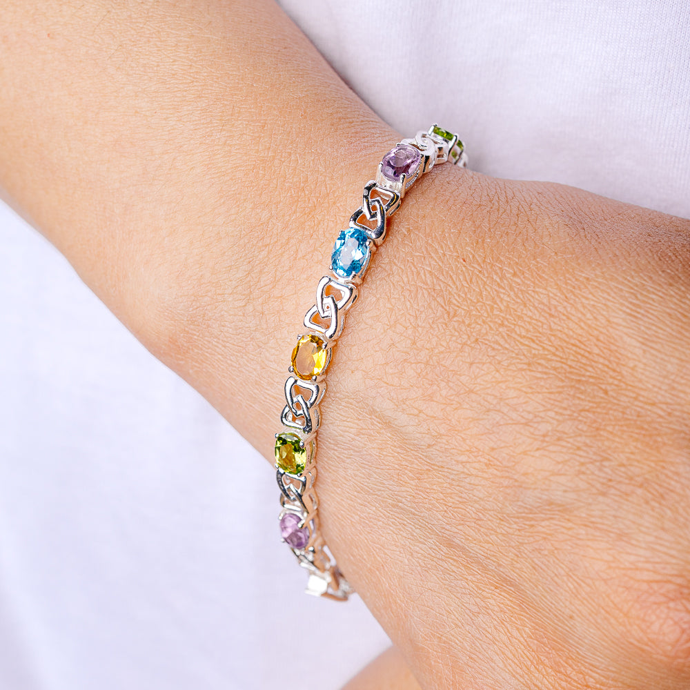 Blue Topaz, Amethyst, Citrine, Peridot Bracelet 7 1/4" (925 Sterling Silver) B90381