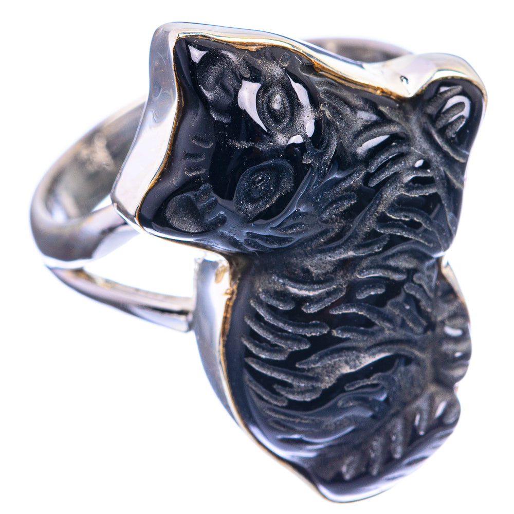 Black Onyx Cat Ring Size 8 (925 Sterling Silver) R143079