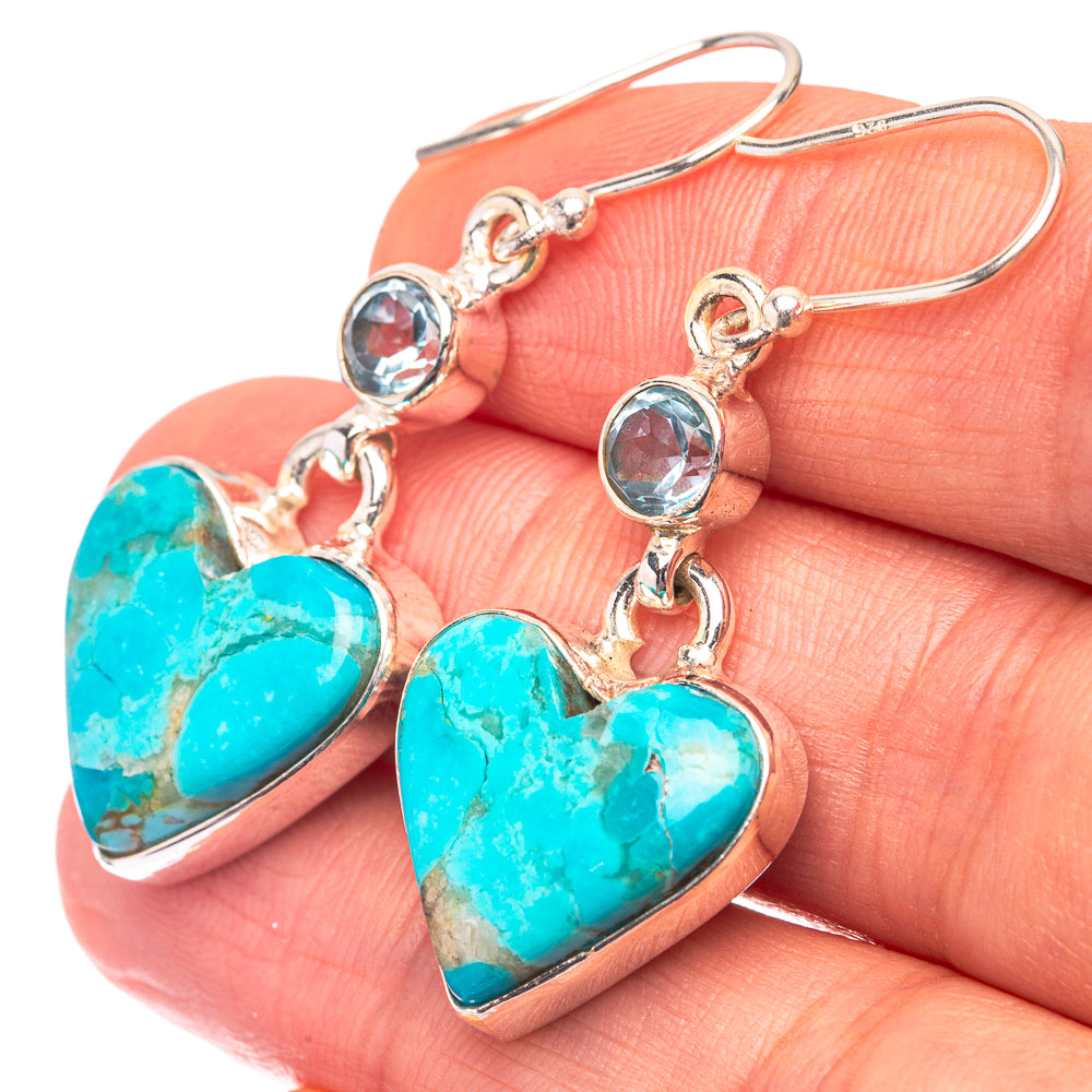 Chrysocolla, Blue Topaz 925 Sterling Silver Earrings 1 5/8" (925 Sterling Silver) EARR432211