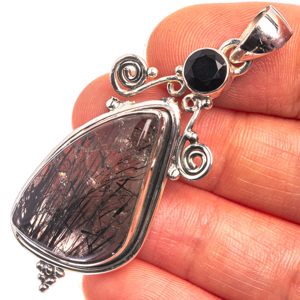 Tourmalinated Quartz, Black Onyx Pendant 2 1/8" (925 Sterling Silver) P38959