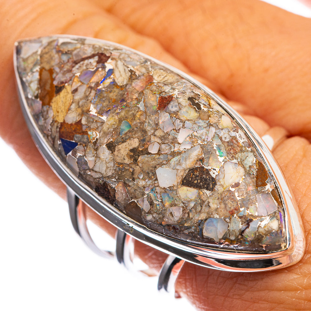 Huge Brecciated Ethiopian Opal 925 Sterling Silver Ring Size 9.75
