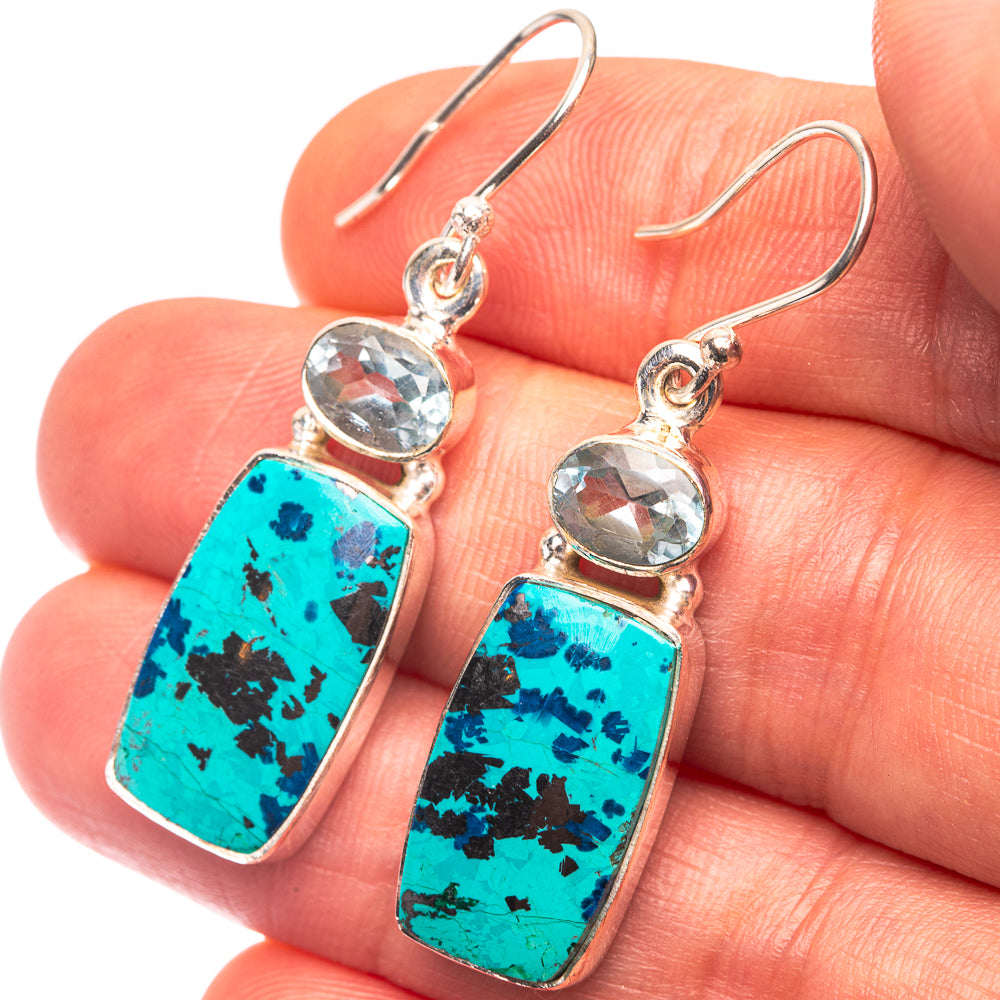 Shattuckite, Blue Topaz Earrings 1 5/8" (925 Sterling Silver) E432287
