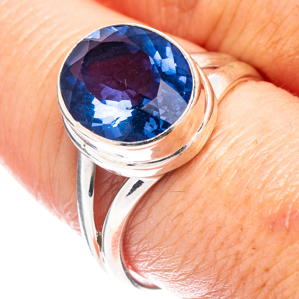 Faceted Blue Fluorite Ring Size 9 (.925 Sterling Silver)