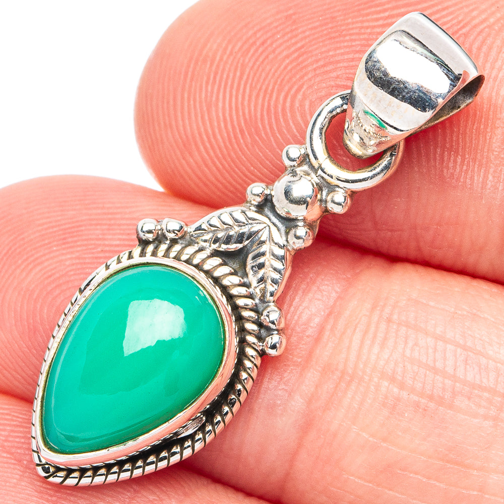 Dainty Chrysoprase Pendant 1 1/4" (925 Sterling Silver) P45349