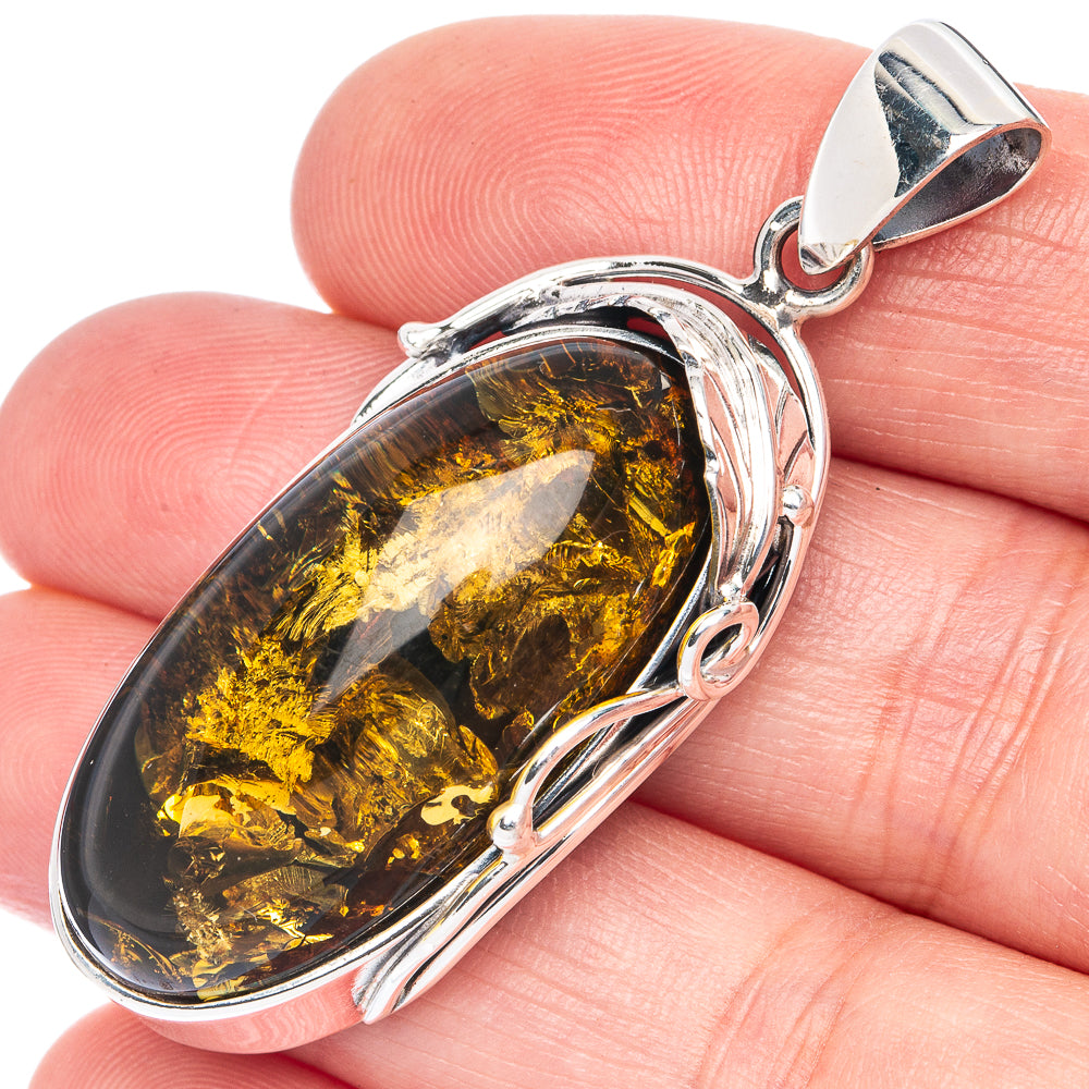 Anasilvercos Baltic Amber Pendant 2" (925 Sterlnig Silver)