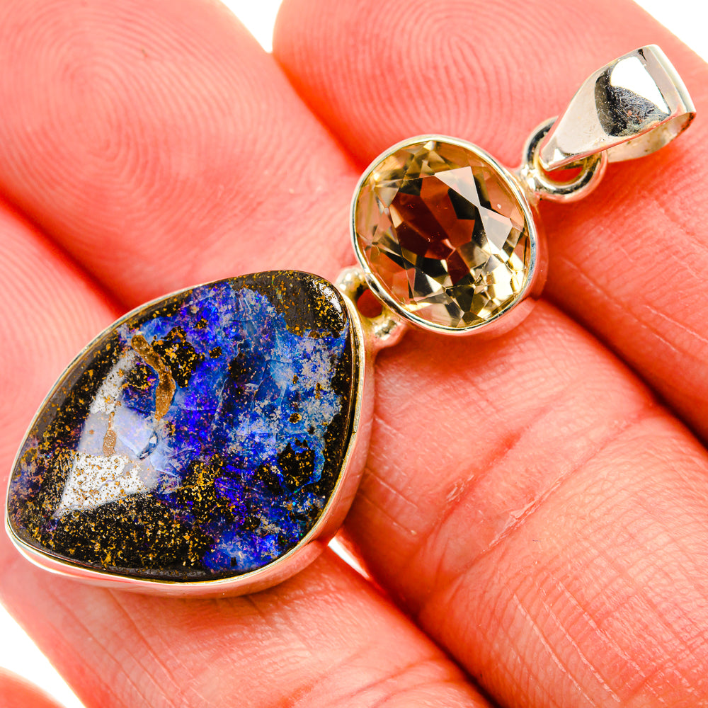 Boulder Opal, Smoky Quartz 925 Sterling Silver Pendant 1 3/4" (925 Sterling Silver) PD38398