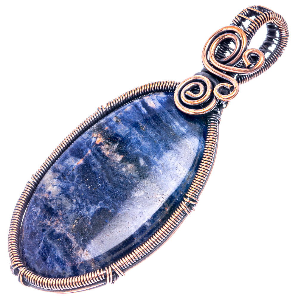 Sodalite Wire Wrap Pendant 2 3/4" (Oxidized Copper)