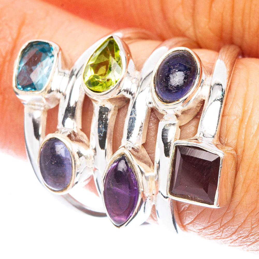 Garnet, Amethyst, Tanzanite, Peridot, Blue Topaz Ring Size 6.75 (925 Sterling Silver) R6936