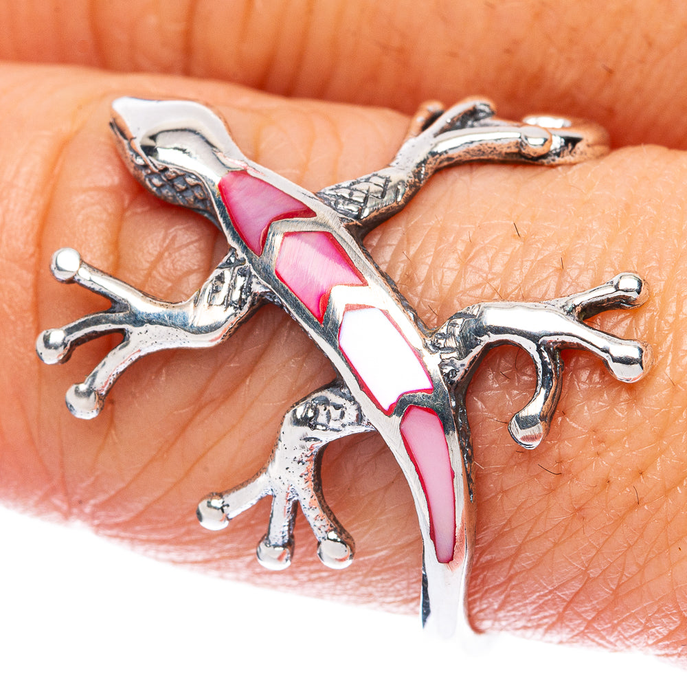 Mother Of Pearl Inlay Lizard Ring Size 8.75 (925 Sterling Silver) R2885