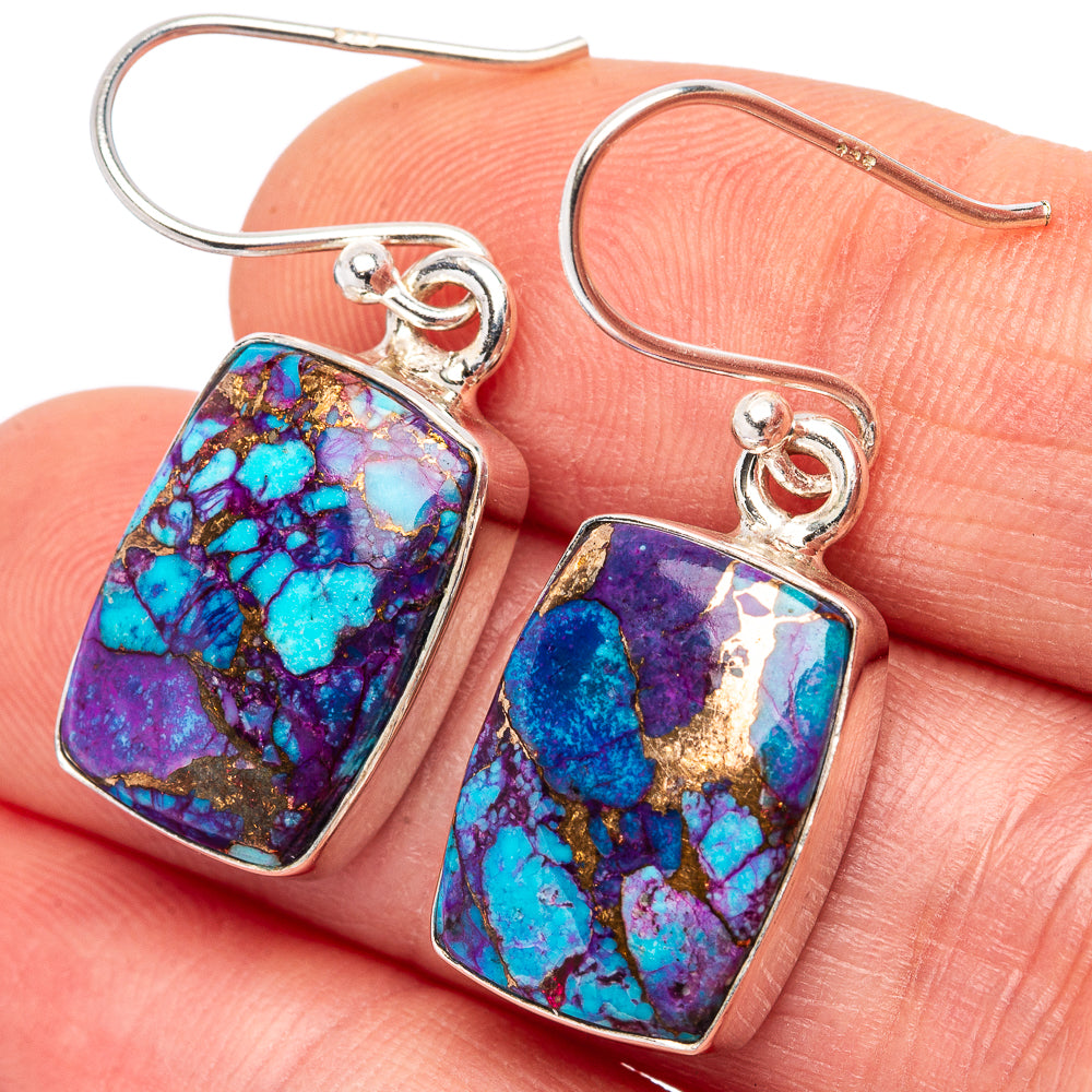 Purple Copper Turquoise Earrings 1 1/4" (.925 Sterling Silver)