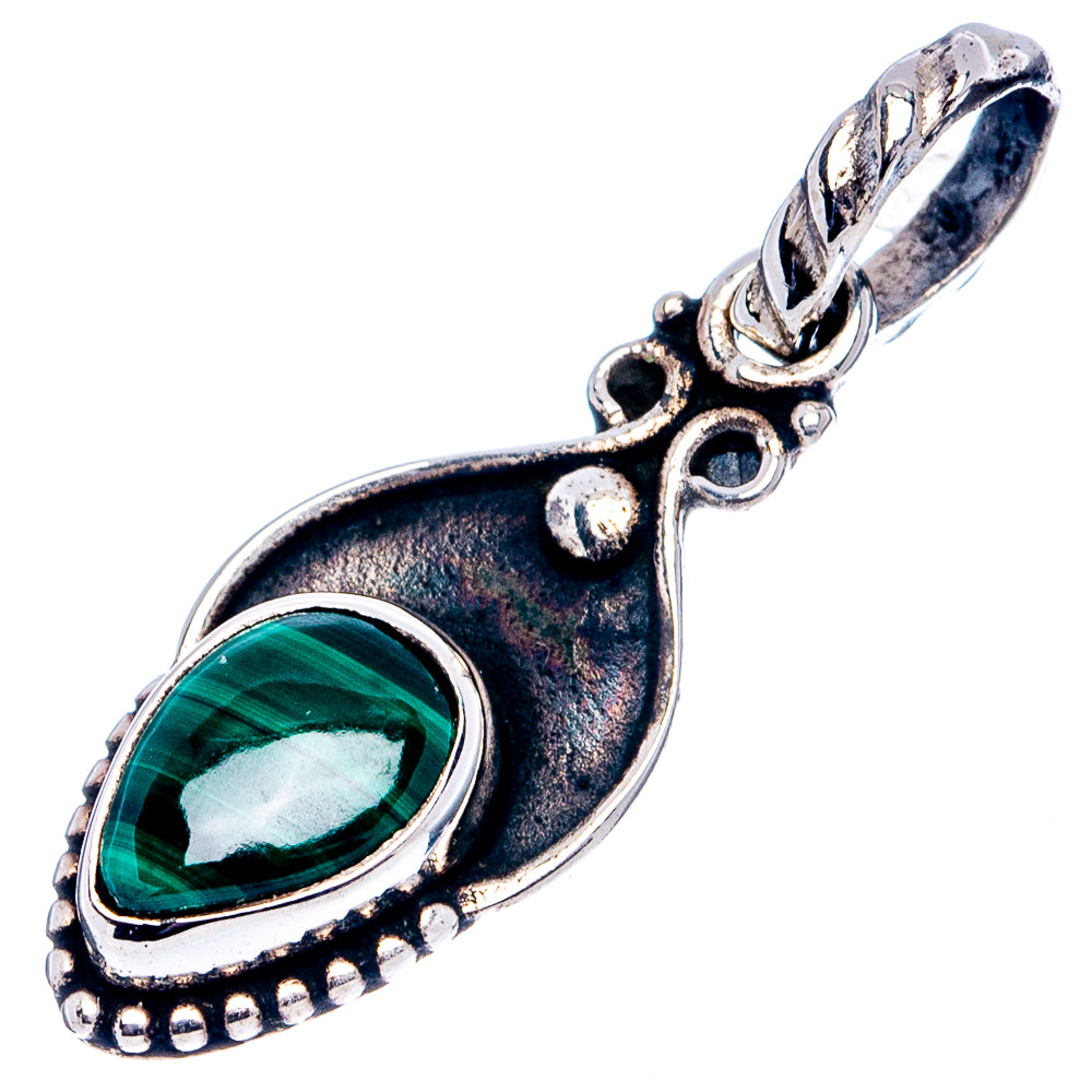 Malachite Dainty Pendant 1 1/8" (.925 Sterling Silver)