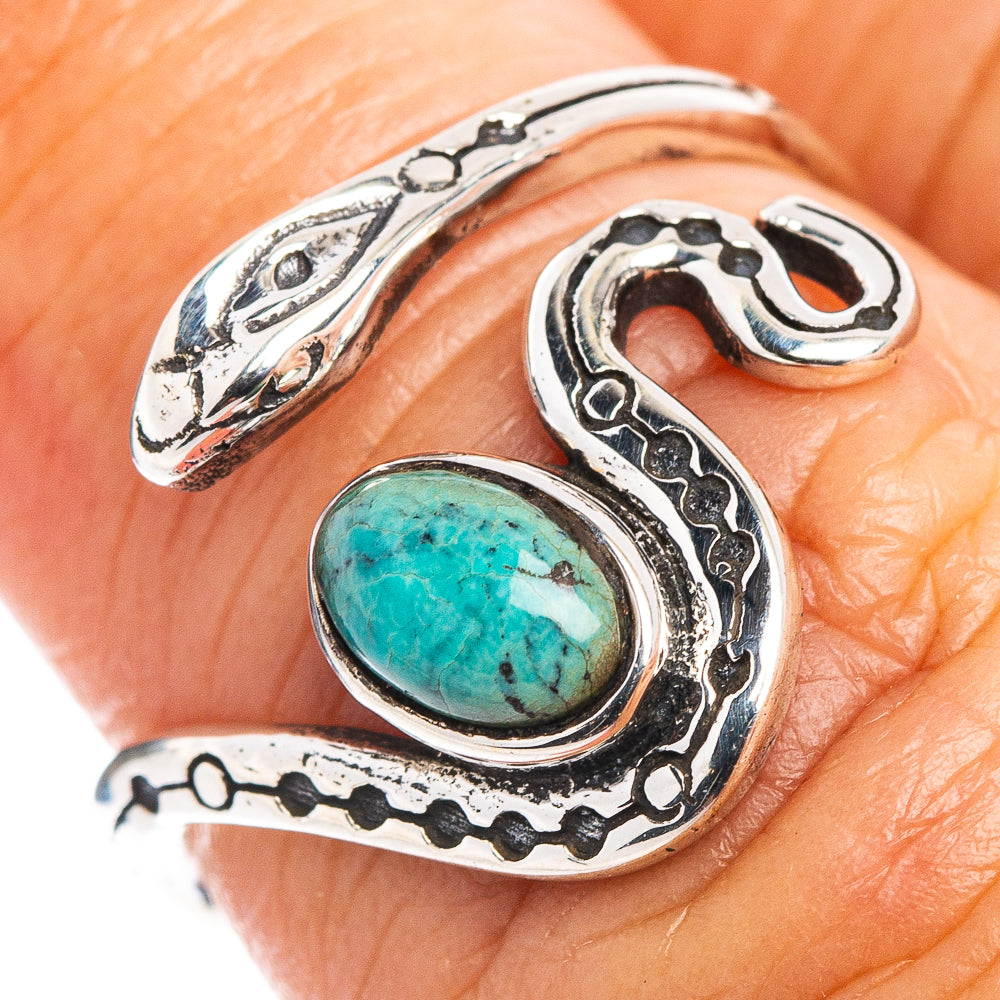 Turquoise Snake Dainty Ring Size 6 Adjustable (.925 Sterling Silver)