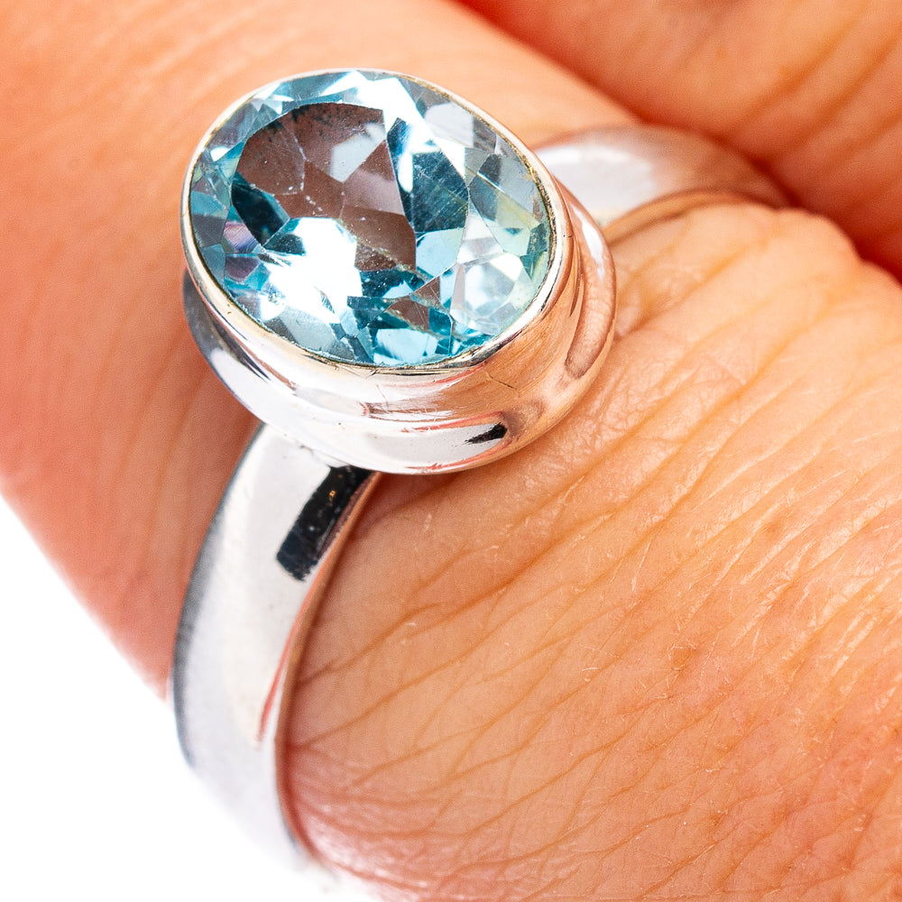 Faceted Blue Topaz Ring Size 8 (.925 Sterling Silver)