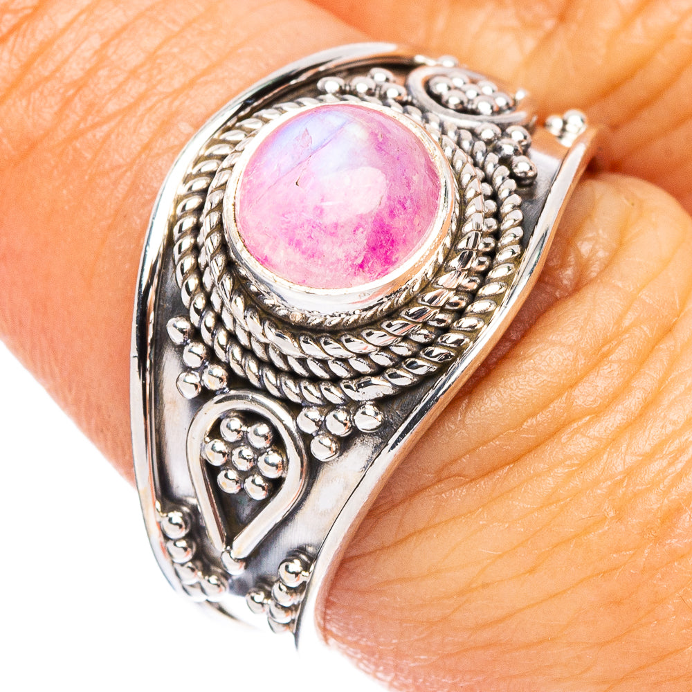 Pink Moonstone Ring Size 8.25 (925 Sterling Silver) R7951