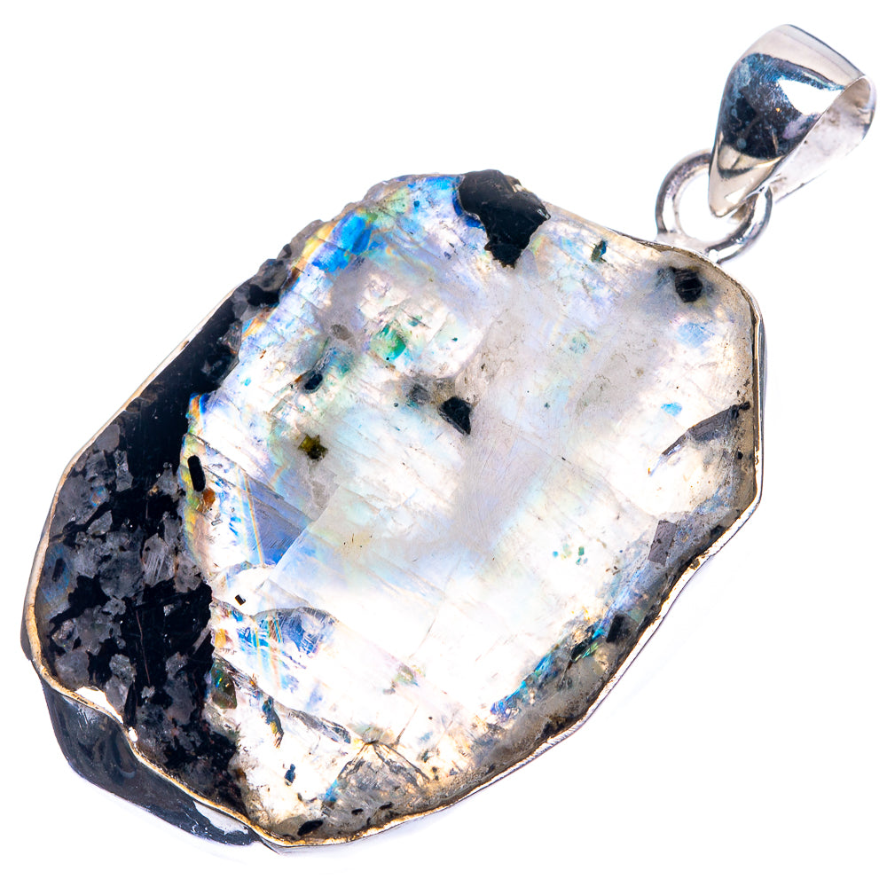 Raw Rainbow Moonstone Pendant 1 7/8" (925 Sterling Silver) P39171