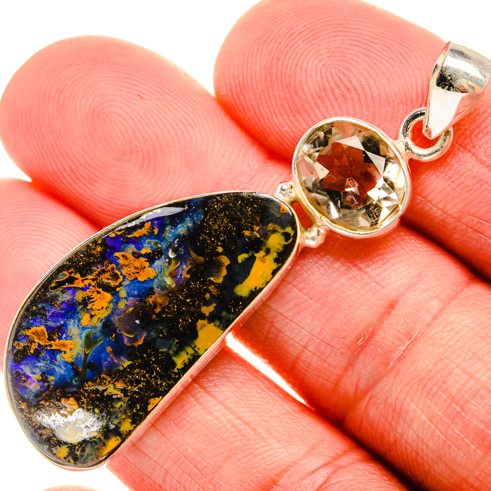 Boulder Opal, White Quartz 925 Sterling Silver Pendant 2 1/4" (925 Sterling Silver) PD38364