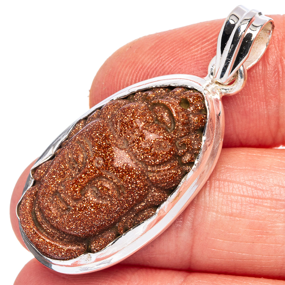 Goldstone Buddha Pendant 1 5/8" (925 Sterling Silver) P40376