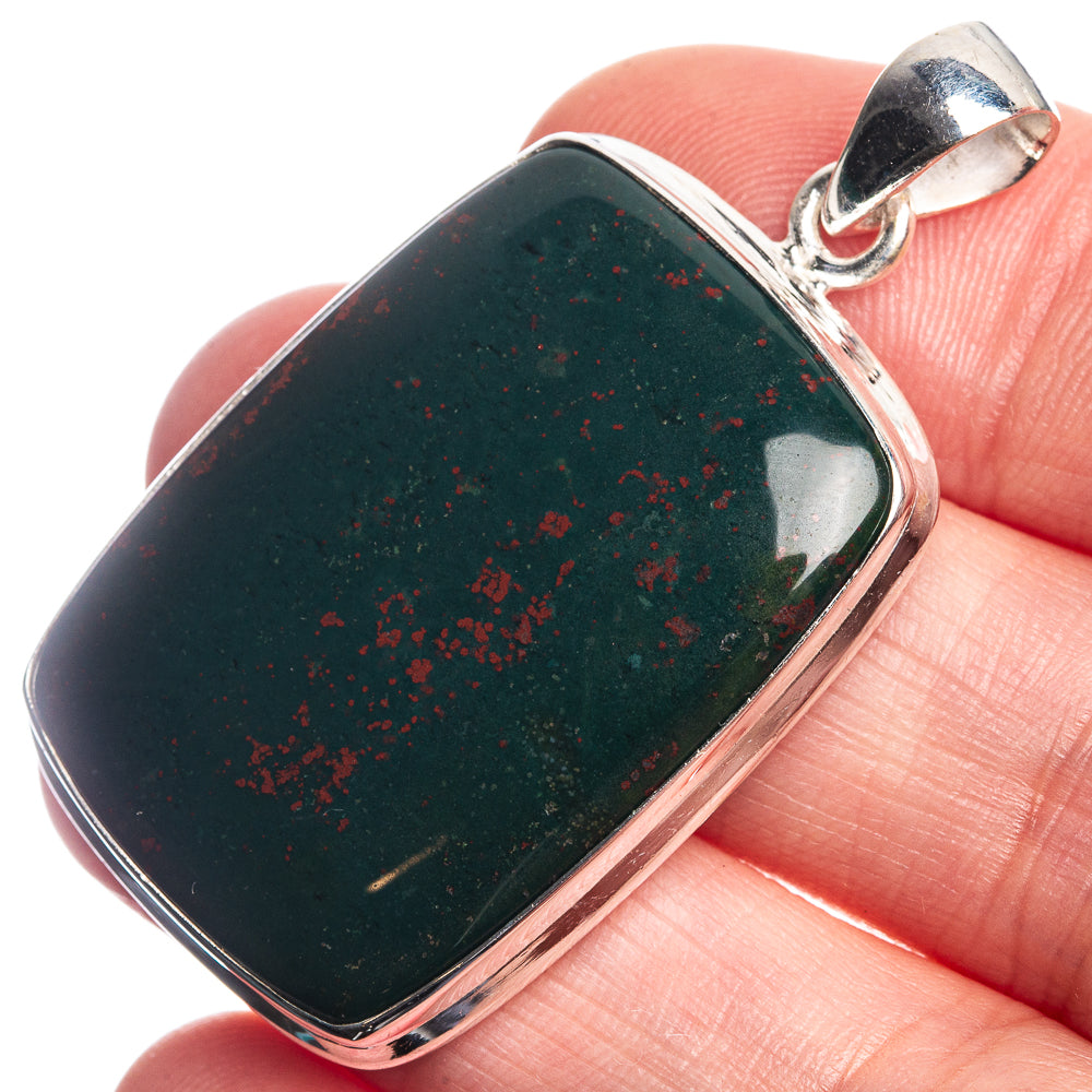 Bloodstone 925 Sterling Silver Pendant 1 3/4"
