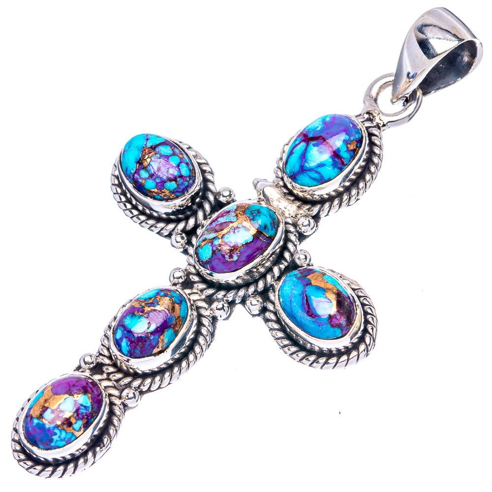 Spiny Oyster Turquoise Cross Pendant 2" (925 Sterling Silver) P43075