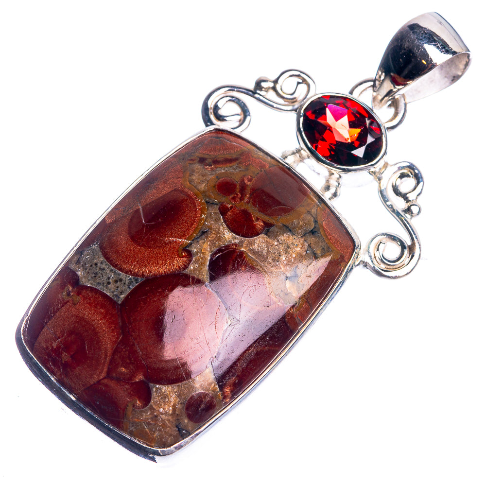 Poppy Jasper, Garnet 925 Sterling Silver Pendant 2"