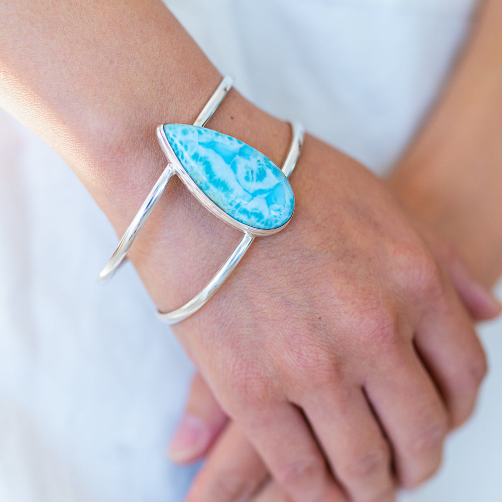 Larimar 925 Sterling Silver Cuff Bracelet Adjustable