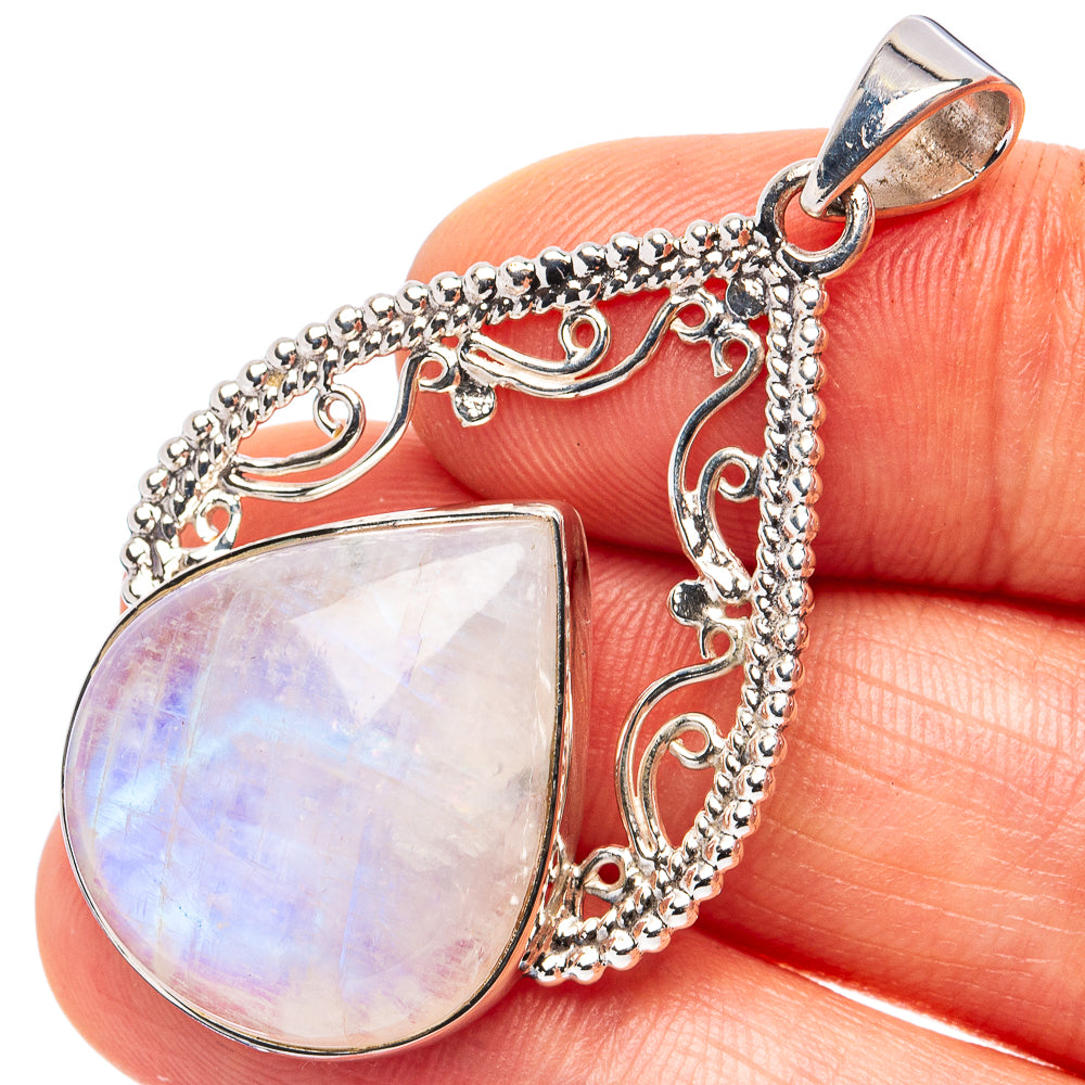 Signature Rainbow Moonstone Pendant 1 3/4" (.925 Sterling Silver)