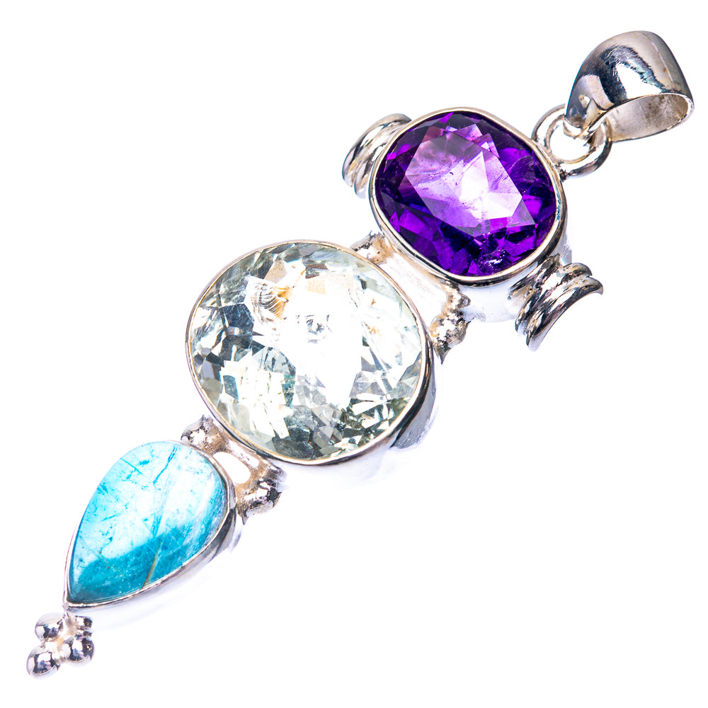 White Quartz, Amethyst, Blue Fluorite Pendant 2 1/8" (925 Sterling Silver) P38703