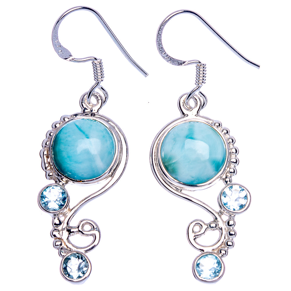 Premium Larimar, Blue Topaz Earrings 1 3/4" (925 Sterling Silver) E1185