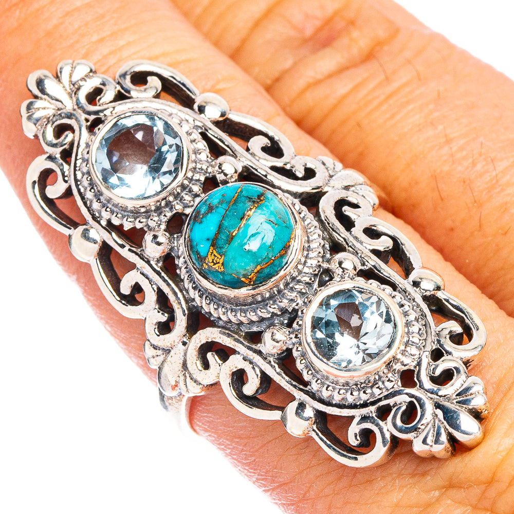 Large Blue Copper Composite Turquoise, Blue Topaz 925 Sterling Silver Ring Size 9 (925 Sterling Silver) R6383