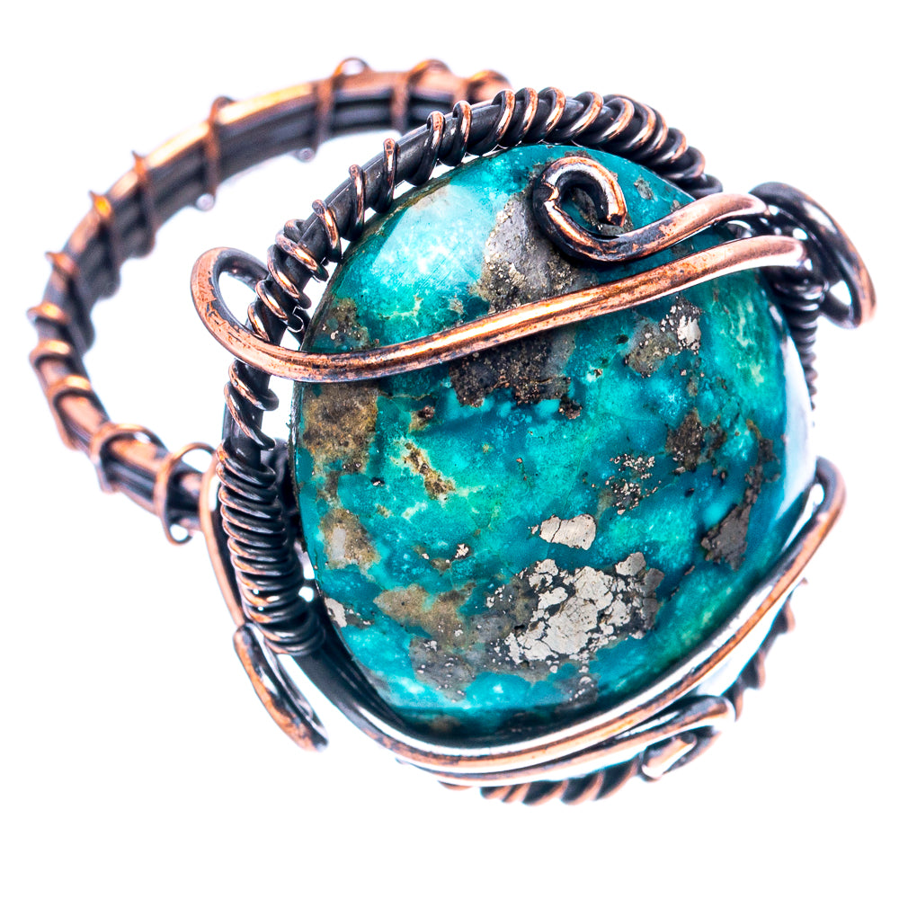 Turquoise Wire Wrap Ring Size 6.75 (Oxidized Copper)