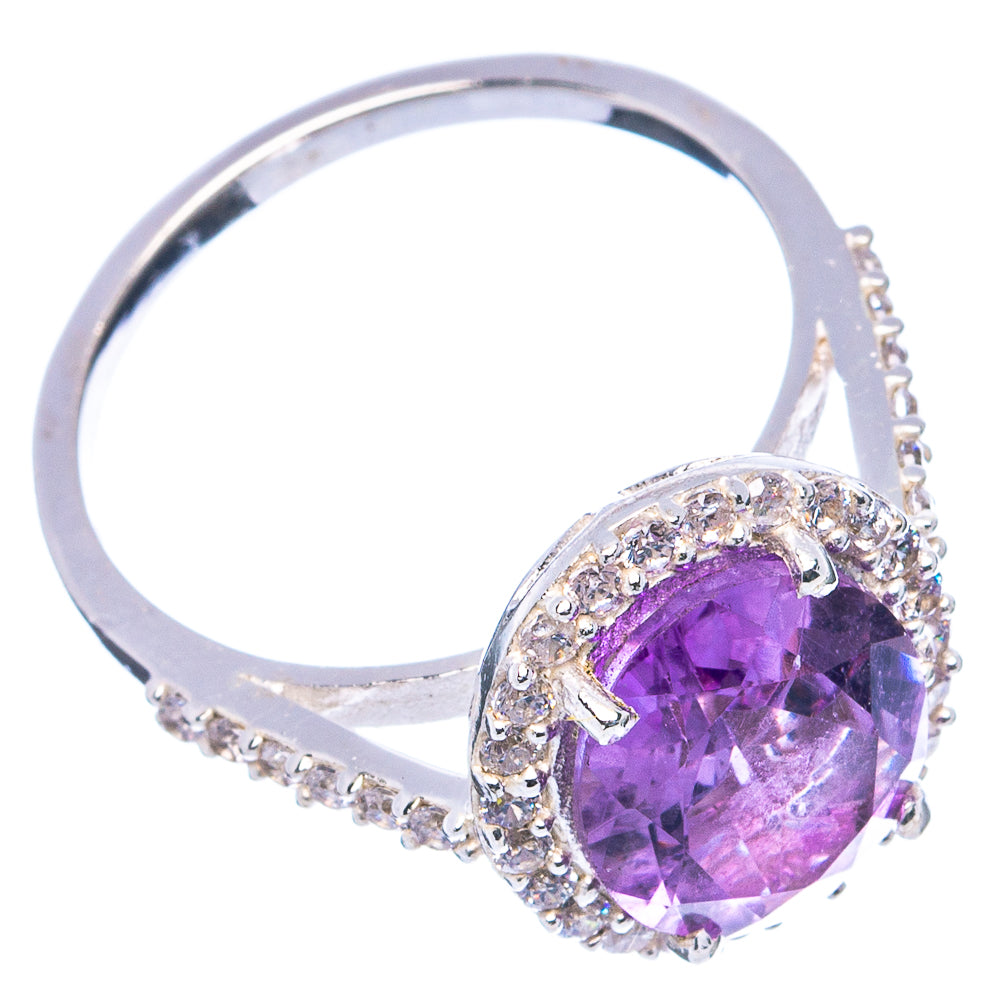 Faceted Amethyst, Cubic Zirconia Ring Size 9 (.925 Sterling Silver)
