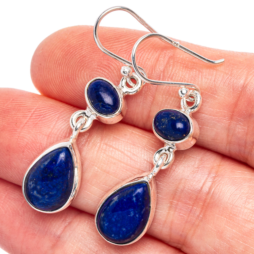 Lapis Lazuli Skull Earrings 1 5/8" (925 Sterling Silver) E433404