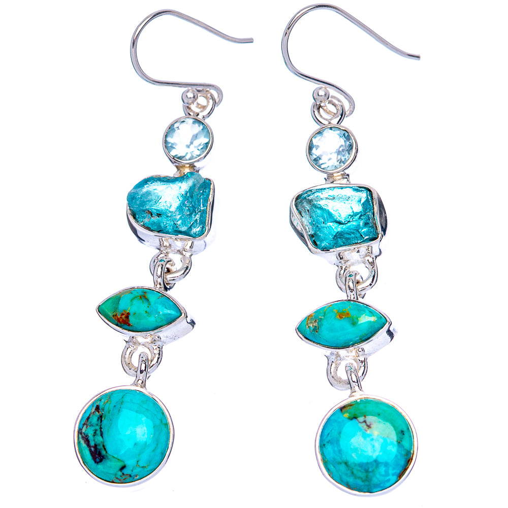 Premium Chrysocolla, Apatite, Blue Topaz Earrings 2 1/4" (925 Sterling Silver) E1236