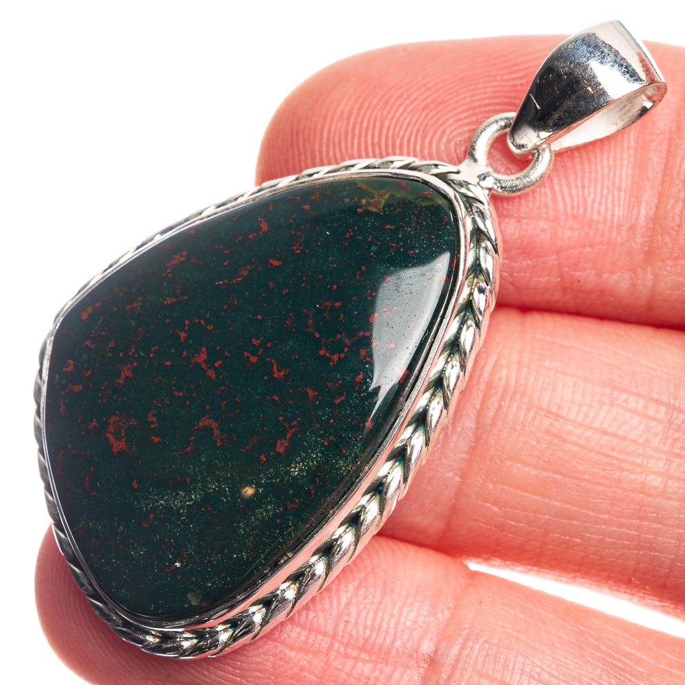 Bloodstone 925 Sterling Silver Pendant 1 5/8"