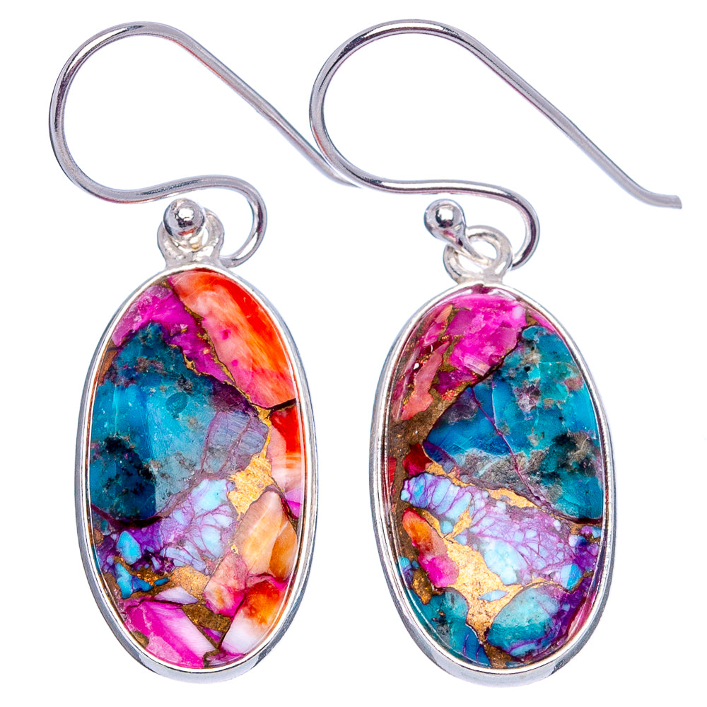 Pink Dahlia Mohave Turquoise Earrings 1 3/8" (.925 Sterling Silver)