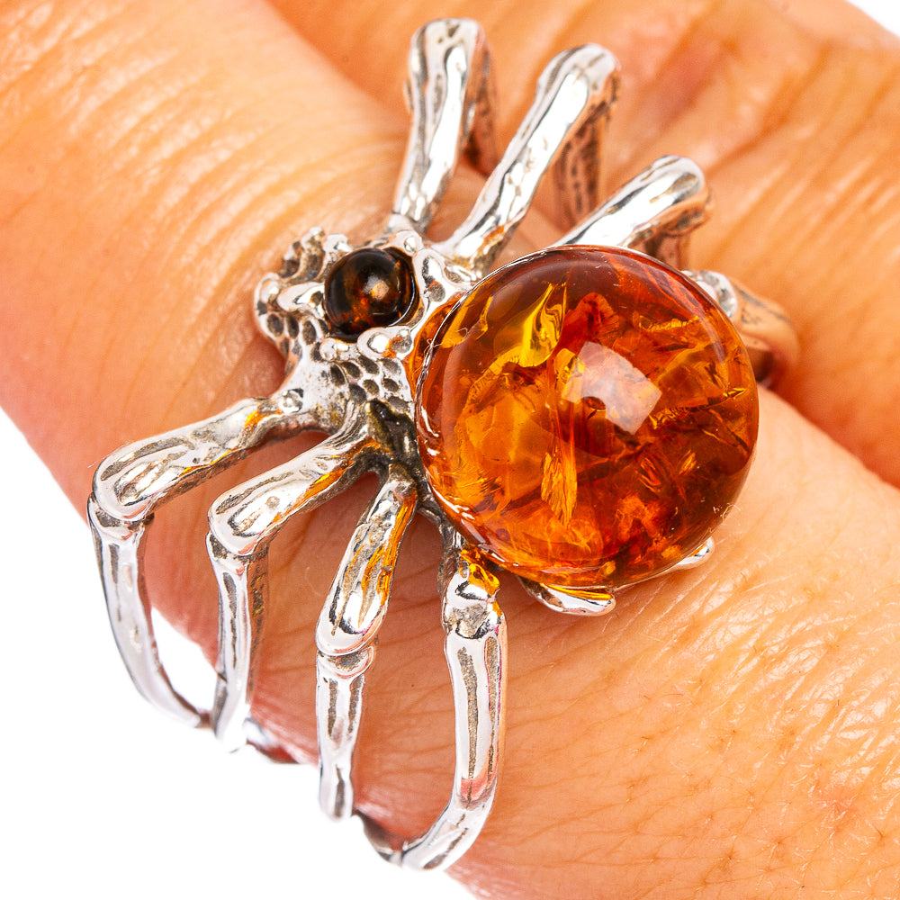 Baltic Amber Spider Ring Size 8.75 (.925 Sterling Silver)